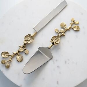 Gold Floral Cake 2pc Server Set For Wedding or Parties Cake Server & Spatula NWT